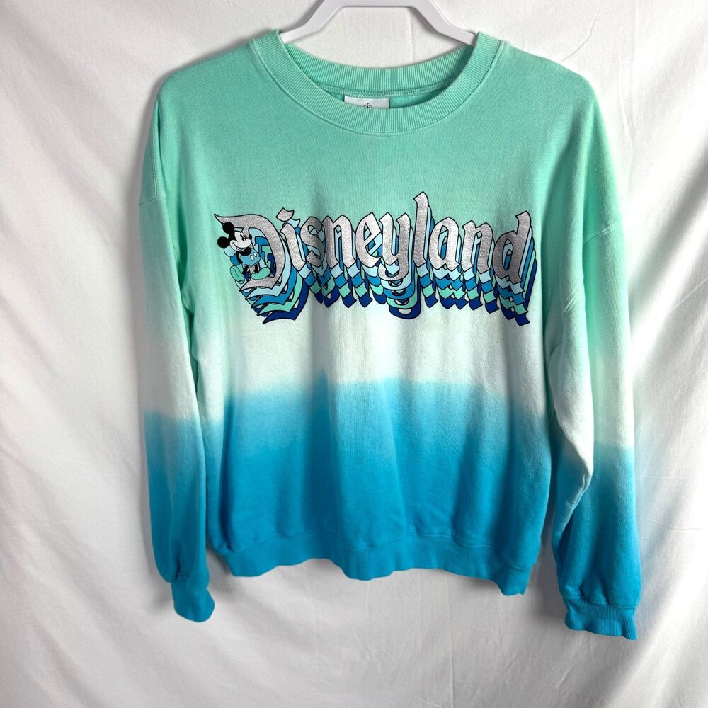 Disneyland Women's Sweatshirt Size Large Blue/Green Crew Neck Mickey Mouse